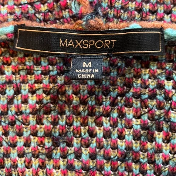 MaxSport Aztec Open Front Cardigan Hood Sweater Western Tribal Ivory/Turquoise - Picture 11 of 12